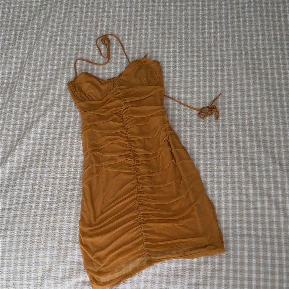 Open-back Ruched Orange Dress